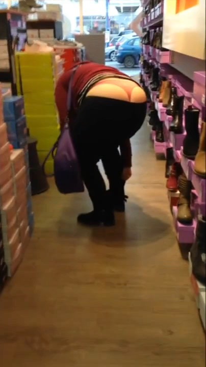 Huge Pink Whaletail at Shoe Store #whaletail #thongslip #candid