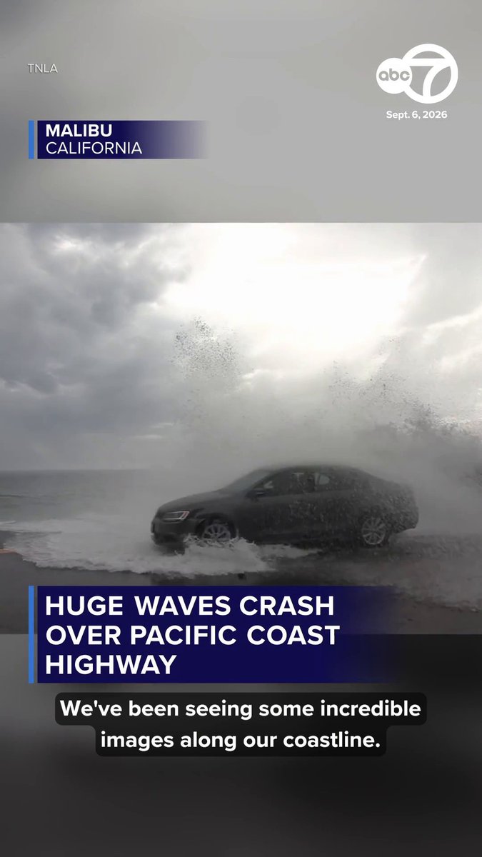 Video from Point Mugu in Malibu shows Pacific Coast Highway drivers being splashed by massive waves that crashed up over the break and onto the roadway on Sunday. Read more: