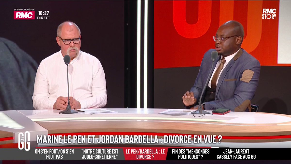 🔴 Des tensions dans le duo Le Pen/Bardella? 🗣️ Abel Boyi voit la rupture s'approcher: "Il y a un malaise persistant. Jordan Bardella va de déception en déception... Je ne sais pas à quoi joue Marine Le Pen. Elle est en train de se macroniser." #GGRMC