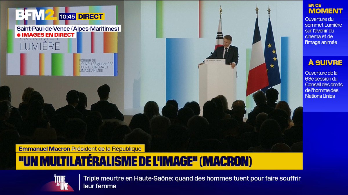 💬"Nous mettons ensemble 1 milliard d'euros sur 5 ans pour la création de ce qu'on a appelé 'le partenariat Lumière' " ➡️Emmanuel Macron annonce un investissement entre la France et la Corée du Sud pour soutenir les filières du cinéma et de l'image animée #BFM2