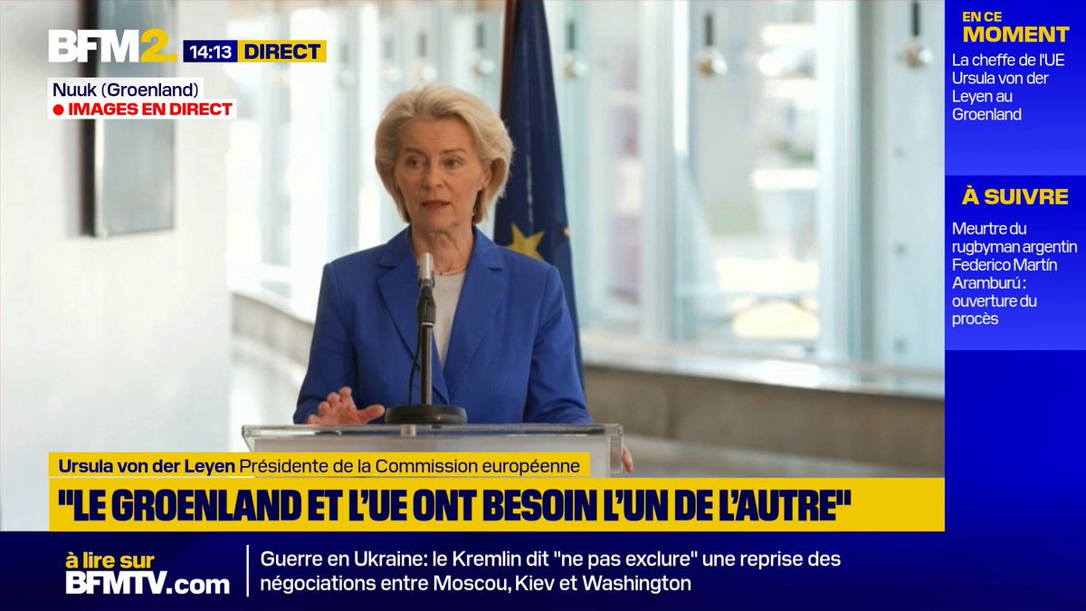 💬"L'avenir du Groenland appartient au peuple du Groenland et du Danemark, et à personne d'autre", affirme Ursula von der Leyen, présidente de la Commission européenne #BFM2