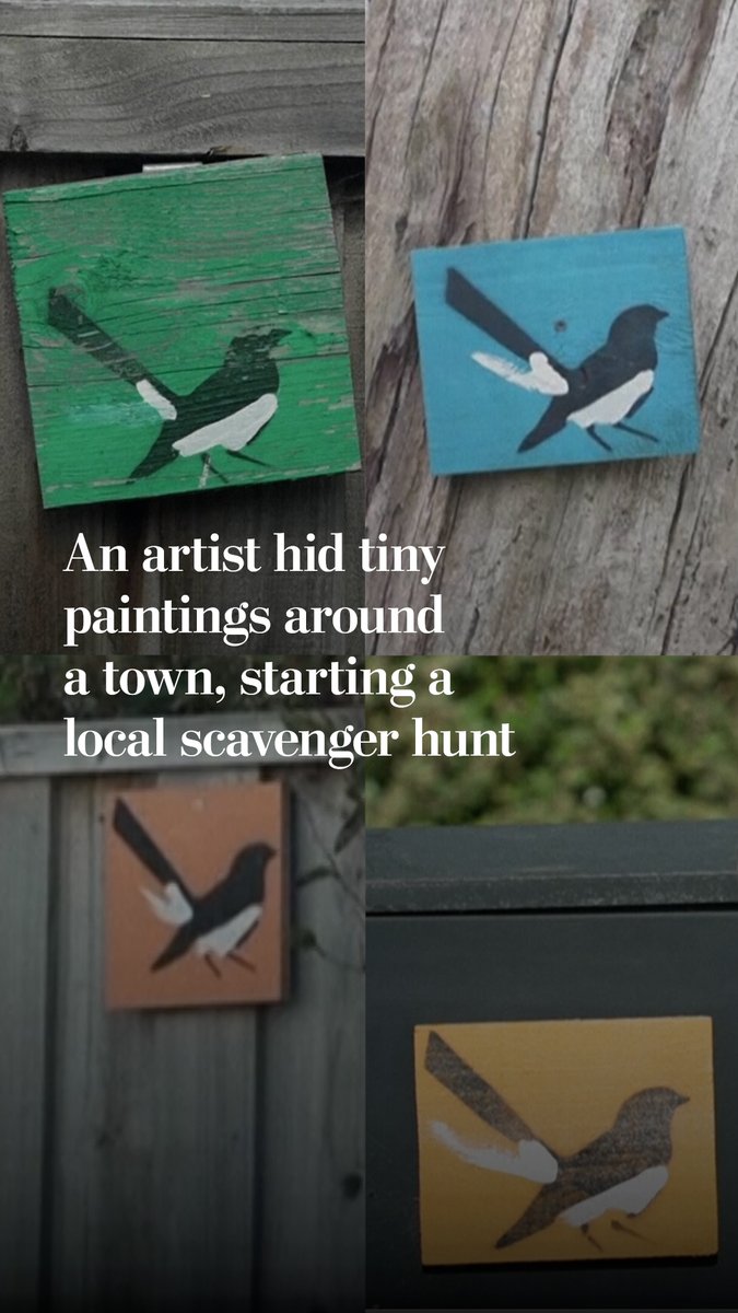 Artist Mike McLean has populated Torquay, Australia with paintings of willie wagtails, one of the nation’s native birds. Given free to Torquay locals, the bird paintings have now made their way across the globe, appearing in places including Japan, Argentina, Prague, Lombok and even Antarctica.