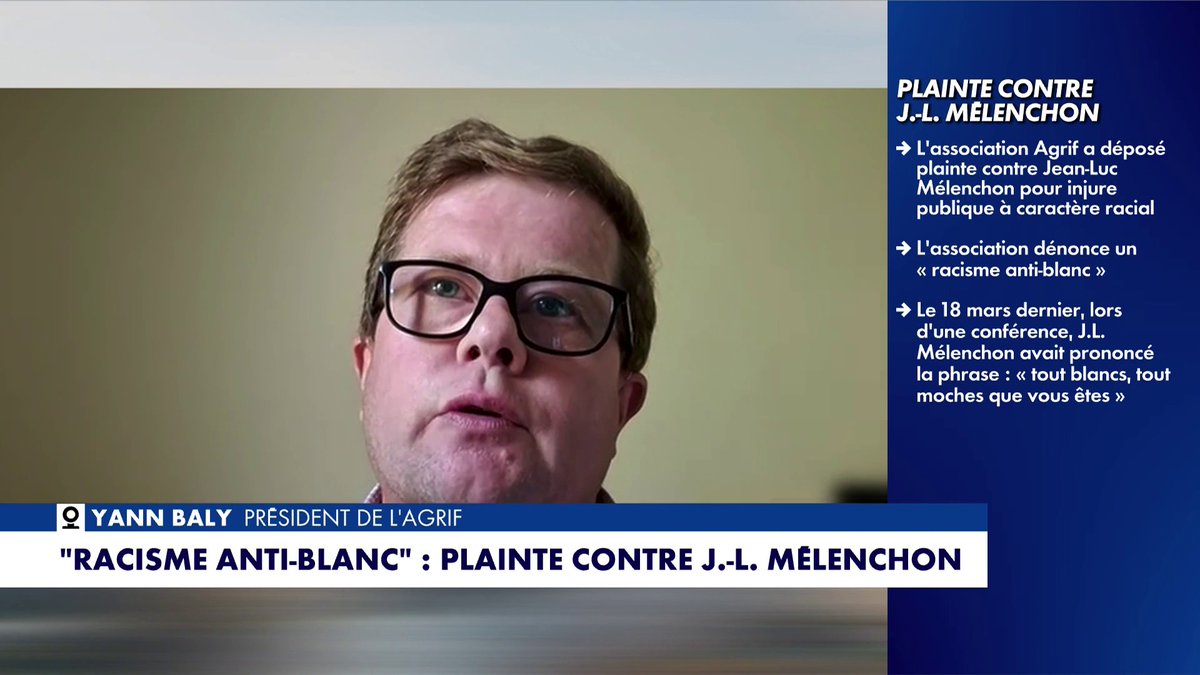 L’AGRIF engage des poursuites contre Jean-Luc Mélenchon après ses propos tenus en mars dernier : «tout blanc, tout moche que vous êtes». «Il n’y a pas une semaine où l’on ne parle pas de propos ou d’actes anti-blancs», réagit Yann Baly, président de l’AGRIF, dans #LinfodeVilno