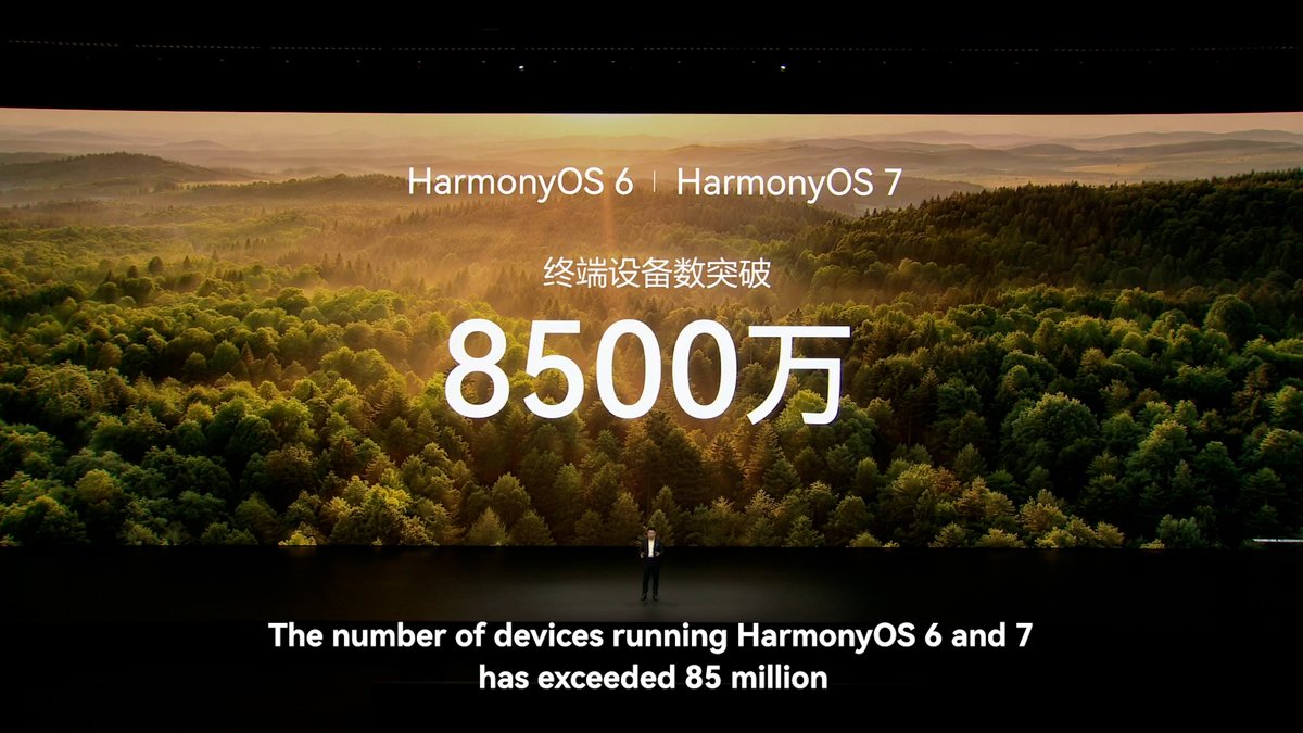 "The number of devices running HarmonyOS 6 and 7 has exceeded 85 million. The experience of HarmonyOS apps has entered a new phase of maturity and ease of use." Mr. Yu, Huawei Executive Director and Chairman of the Board of Directors of the Consumer BG, highlighted HarmonyOS' growth and development.