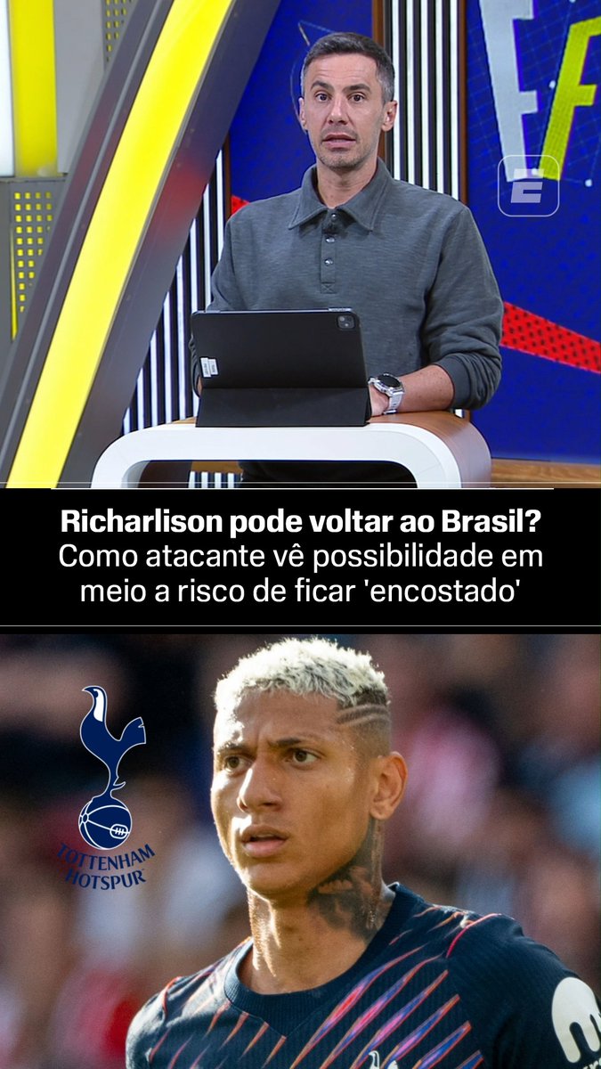 Richarlison tem o futuro indefinido após manifestar o desejo de deixar o Tottenham e não ser inscrito pelo clube na Premier League. Apesar da chance de ficar 'encostado' nos Spurs, o brasileiro não pretende voltar ao Brasil nesta janela. Segundo apurou a ESPN, nem mesmo a manifestação feita pela torcida do Vasco, clube que o atacante já disse torcer, mudaria os planos do brasileiro. A intenção de Richarlison neste momento é aguardar as ofertas, principalmente do mercado saudita. Nem que isso o faça ficar 'encostado' no Tottenham até dezembro. Ele estava na mira do Trabzonspor, da Turquia. 👉 Saiba TUDO sobre o mercado da bola no Fala a Fonte, ao vivo, de segunda a sexta, no YouTube da ESPN Brasil! #FalaFonte