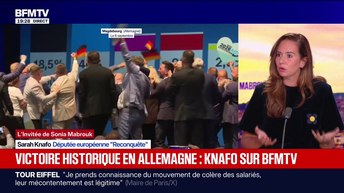 Percée historique de l'extrême droite en Allemagne: pour Sarah Knafo (Reconquête!), la classe politique est amenée "à pleurer soirée électorale après soirée électorale" si elle n'écoute pas le peuple