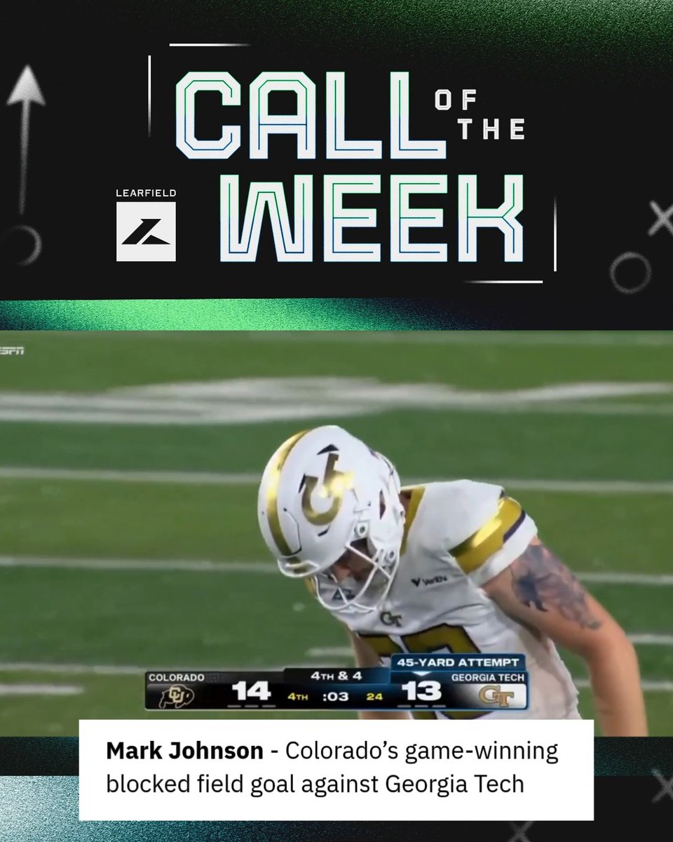 BLOCKED. WIN. 🦬 Boo Carter denied Georgia Tech’s field goal attempt to secure the win for Colorado Buffaloes, with Mark Johnson on the call for Colorado Football/Basketball Radio Network. Turn up the #CallOfTheWeek. 🔊 #GoBuffs | #CollegeFootball