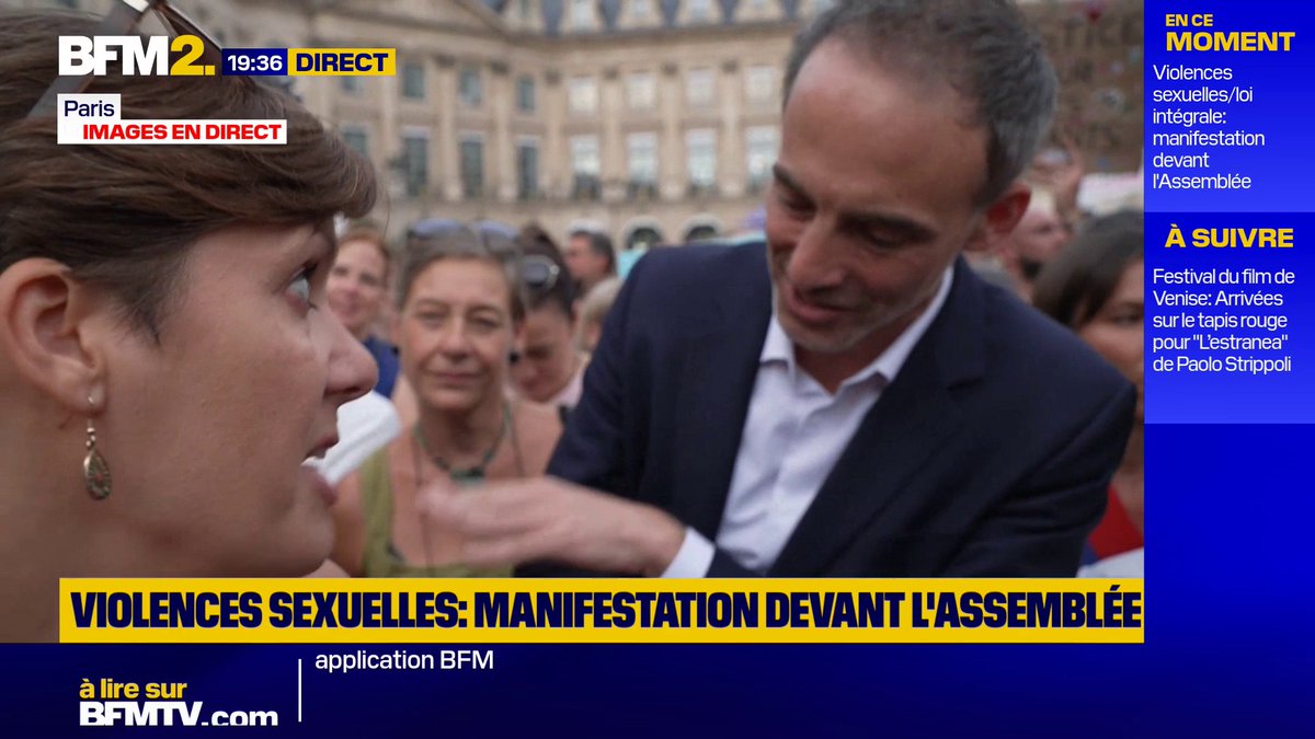 "Je lui reproche d'être là, d'essayer de voler des voix de la gauche, personne ne veut de lui": Raphaël Glucksmann vivement interpellé lors de la manifestation contre les violences sexuelles devant l'Assemblée nationale #BFM2