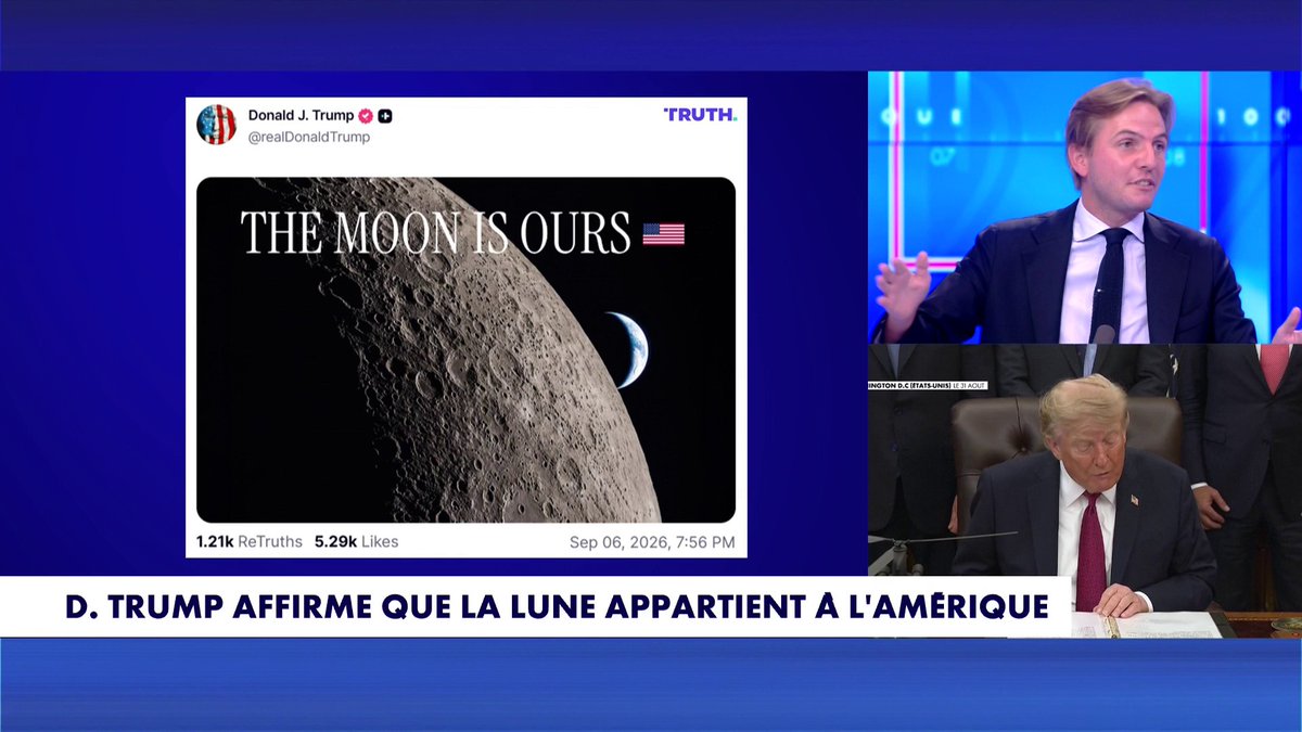 Après les déclarations de Donald Trump affirmant que la Lune appartient à l’Amérique, Erik Tegnér, journaliste, réagit dans #Facealinfo : «Il n’a pas tort, l’Europe a été incapable de gagner cette grande bataille spatiale».