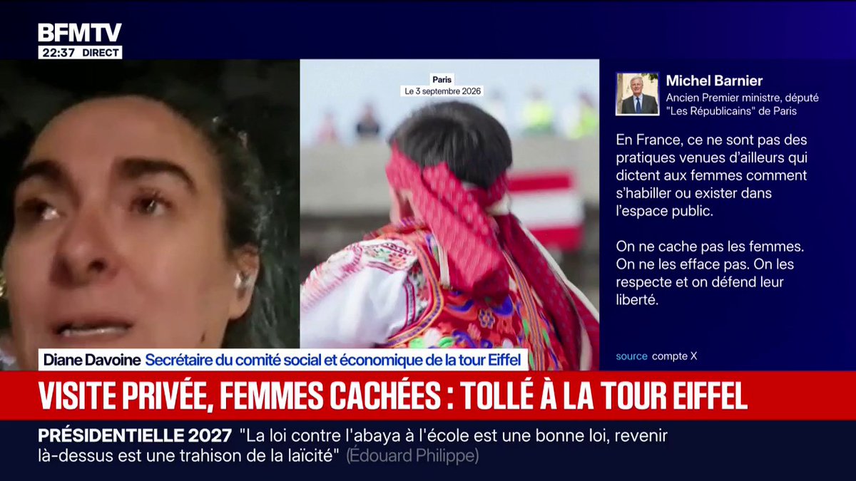 Femmes écartées lors de la visite d'une délégation religieuse hindoue à la tour Eiffel: "On a le cas d'une femme agent d'accueil qui a été sortie du pilotage de l'ascenseur pour qu'on y place un homme", raconte Diane Davoine, secrétaire du comité social