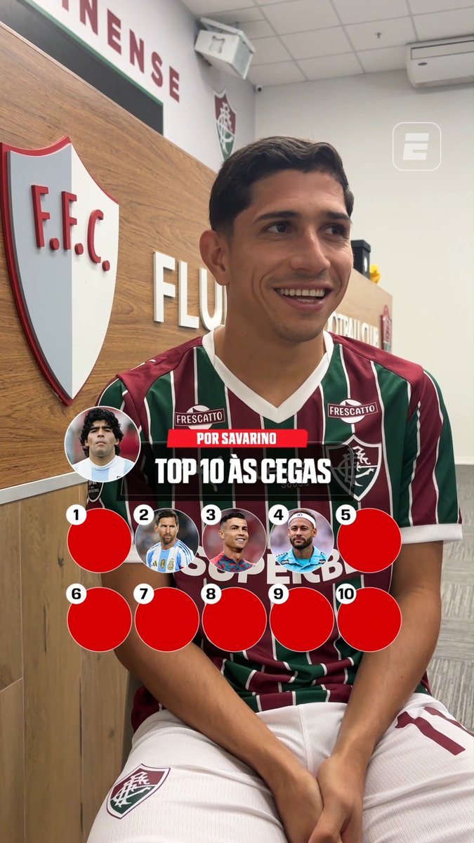 TOP 10 ÀS CEGAS COM SAVARINO! 🤩 O jogador do Fluminense teve que montar um ranking às cegas com alguns dos principais jogadores do futebol. Gostou das escolhas dele, fã de esportes?👀 ASSISTA a Fluminense x Platense, AO VIVO, nesta terça-feira (08), às 19h, pela ESPN no Plano Premium do #DisneyPlus! #LibertadoresNaESPN #FutebolNaESPN #Fluminense