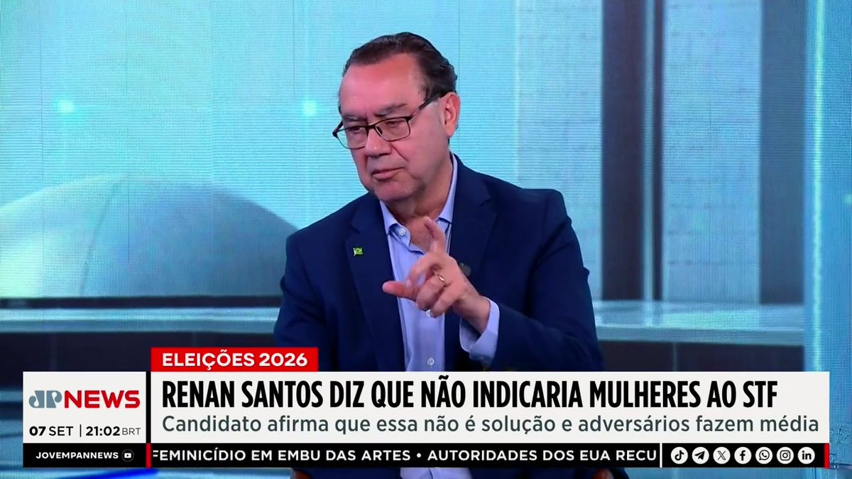 Renan Santos afirma que não indicaria mulheres ao STF e critica adversários 📺 Confira na JP News 👉 #JornalJovemPan