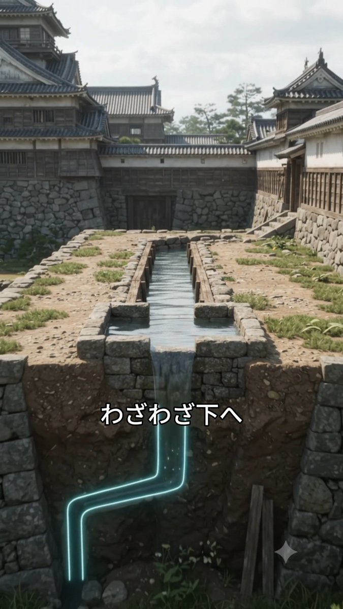 金沢城へ水を送るはずなのに、 その水は一度、地下へ落とされました。 城の直前には、 幅約68メートルの百間堀。 なぜ水を上へ通さず、 わざわざ地下へ下ろしたのでしょうか? #金沢城 #辰巳用水 #土木