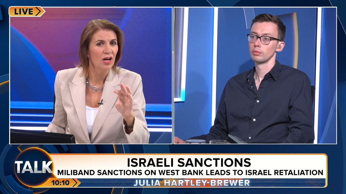🚨"You can't defend Israel if you don't have control of the West Bank. By the way there was NEVER a Palestinian territory in the West Bank." Julia Hartley-Brewer says most people who "pontificate" about this know absolutely nothing about the history of that land. Julia Hartley-Brewer