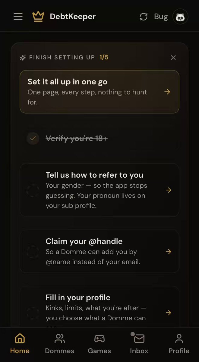 Nobody had mentioned this one before his review, and he had a point. There's a new question in your setup steps: how should a new Domme start with you? Right away · Only once I say so · Some things. Your current Dommes stay exactly as they are, whatever you pick.