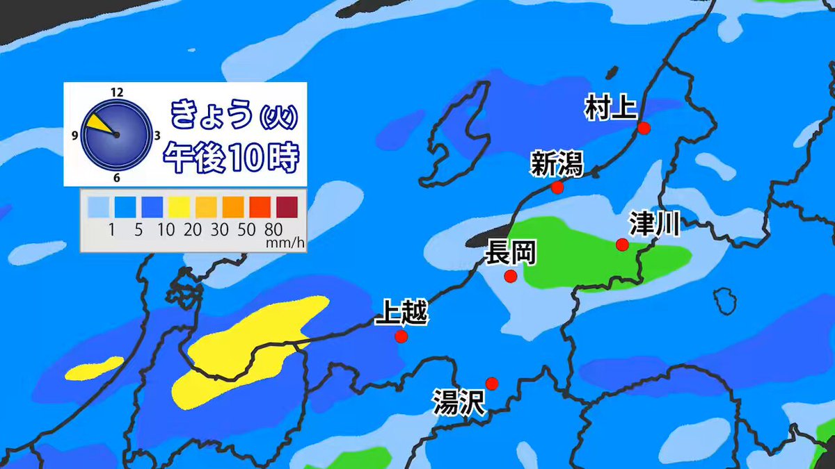 【新潟 大雨の見通し】 ▷1回目の大雨ピーク今夜遅く〜9日午前 寝ている時間帯から雨が強まり 朝も激しい雨が降る地域も ⚠️朝は早めに起きて 公共交通機関の乱れや 道路が冠水していないかなど 気象庁キキクルや気象レーダーで確認を ▷日中も気温が上がらず北風が冷たい 長袖でも良さそうな体感