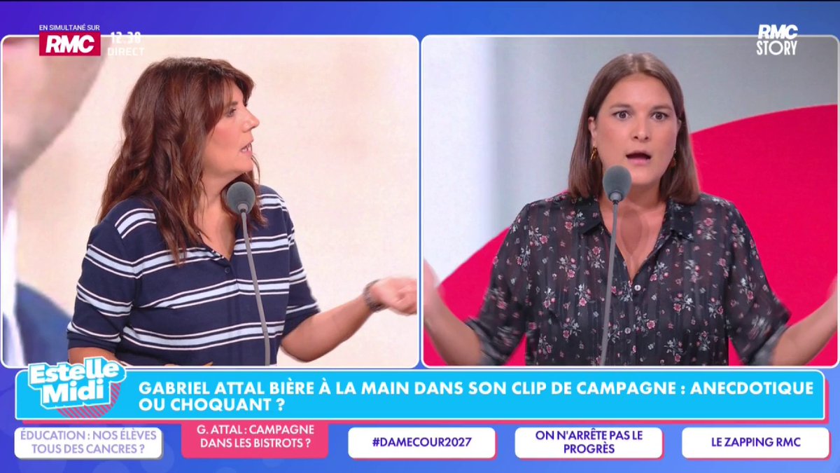 🍺 Attal bière à la main 🎙️ Estelle Denis : "On passe notre temps à dire à nos enfants de faire attention... C'est 50 000 morts par an ! Combien de milliards de coût social ?! Le gouvernement ne fait jamais de campagne anti-alcool, c'est la 2e cause de mortalité en cancer"