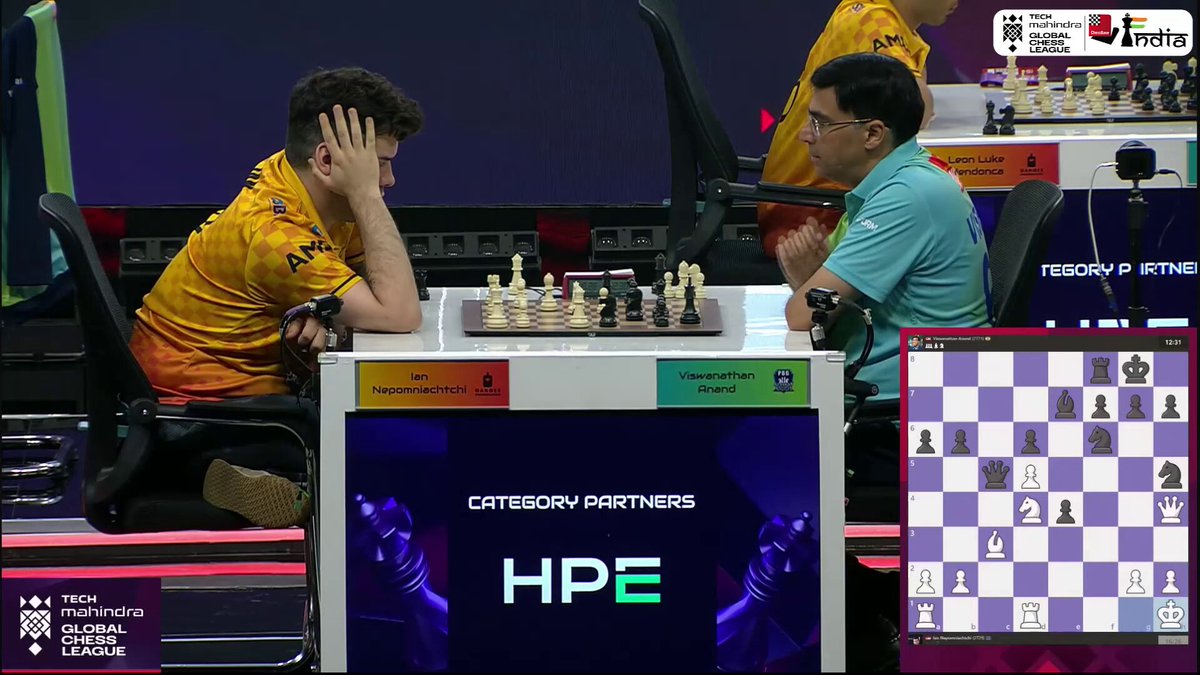 A one-move blunder by Vishy Anand, and after Ian Nepomniachtchi's move he had to resign as he would just lose a piece!