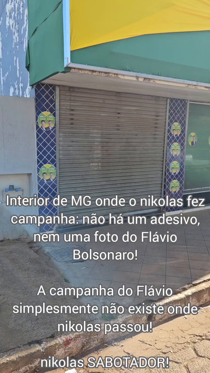 🚨Gravíssimo! Nas cidades do interior em que nikolas fez campanha, ele não deixou NENHUM material do Flávio Bolsonaro! Zero! Nem no QG do candidato do PL na cidade existe uma foto sequer do Flávio Bolsonaro! Minas Gerais é um estado chave 🔑 nas eleições. nikolas🚫 é um SABOTADOR e os deputags indicados por ele são oportunistas anti-Bolsonaro!