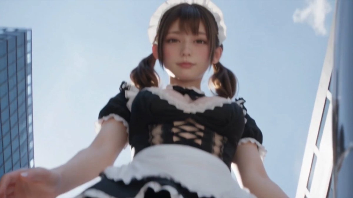 3000フォロワー、本当にありがとうございます！🎉 達成が嬉しくて、メイドさんには内緒でちょっと街へ……。 でも―― 「……見つけました♪」 今回は50倍の巨大メイドさんから、どうやら逃げられそうにありません。 3000人、本当にありがとう！ そしてこれからもよろしくお願いします✨