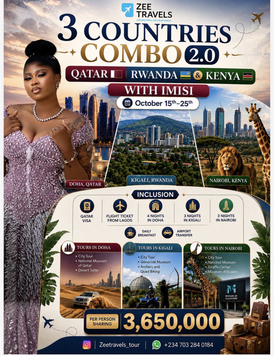 Imagine telling yourself I will travel next year again… while somebody else is boarding a flight to Qatar, Rwanda & Kenya. 😭✈️ 3 countries. 10 days. ₦3,650,000 At some point, you have to stop saying “one day” and just GO. 🌍 #TravelWithZee