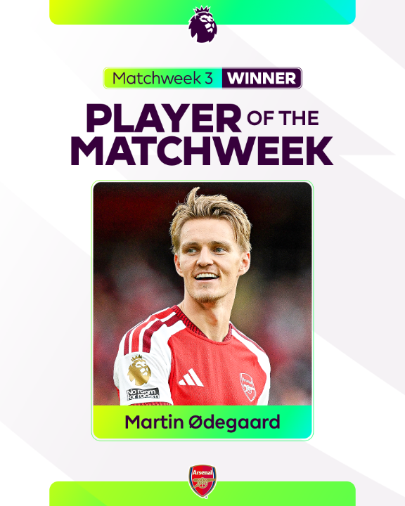 Pure midfield magic 🪄 Arsenal Captain Martin Odegaard is your Player of the Matchweek for his unstoppable performance v Chelsea ⚽️