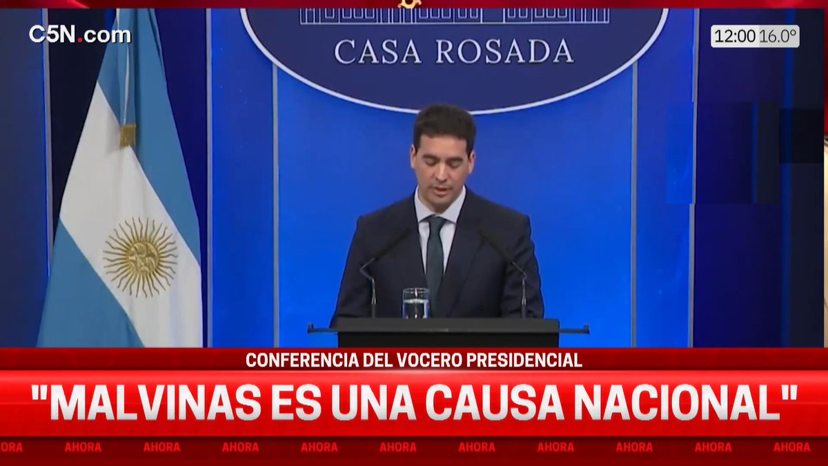 #AHORA | Conferencia de prensa del vocero presidencial, Adrián Ravier: "Malvinas es una causa nacional" 📲 #C5N en vivo: