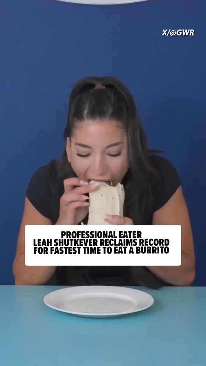 Professional eater Leah Shutkever has just reclaimed her Guinness World Record for the fastest time to eat a burrito. 📸: X/GWR