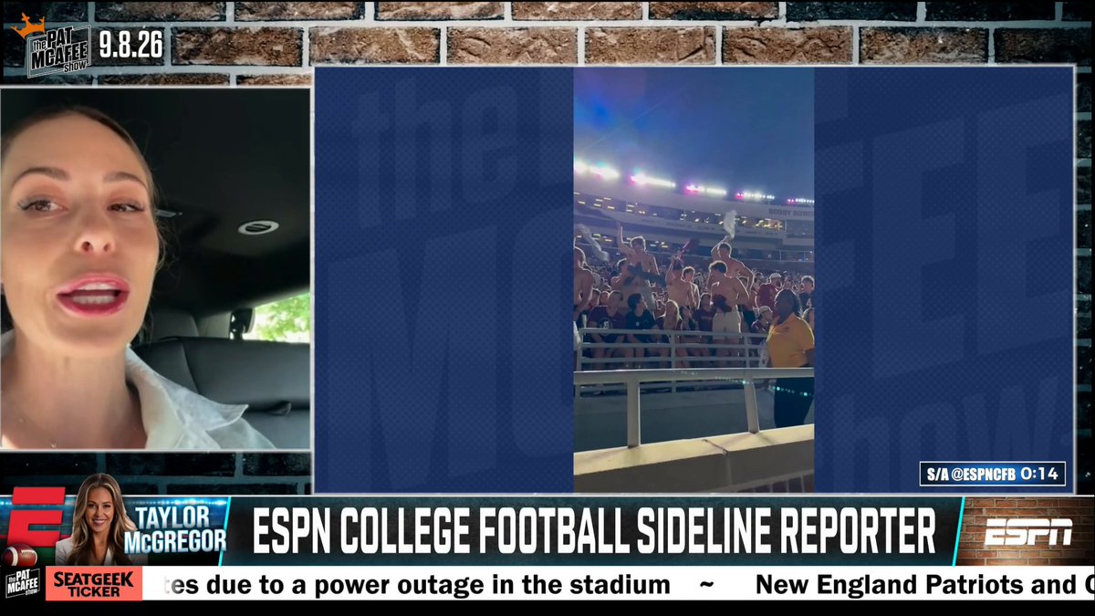 "I'm not sure there's a team in college football that needed to win Week 1 more than Florida State. ... It is very clear the people around Tallahassee are not happy with Mike Norvell." Taylor McGregor speaks on her experience at the SMU-Florida State game 🏈 (via Pat McAfee)