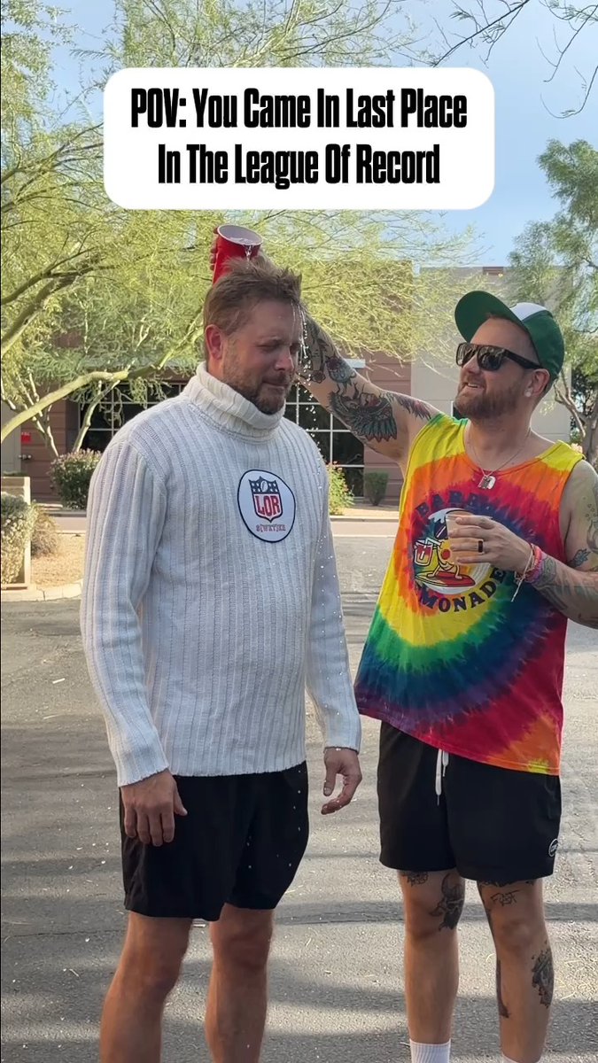 The yearly tradition of watering last place 🤣 🤣 🤣 And yes he had to wear the drenched wool sweater for the entire 5 hour draft 😅 😆