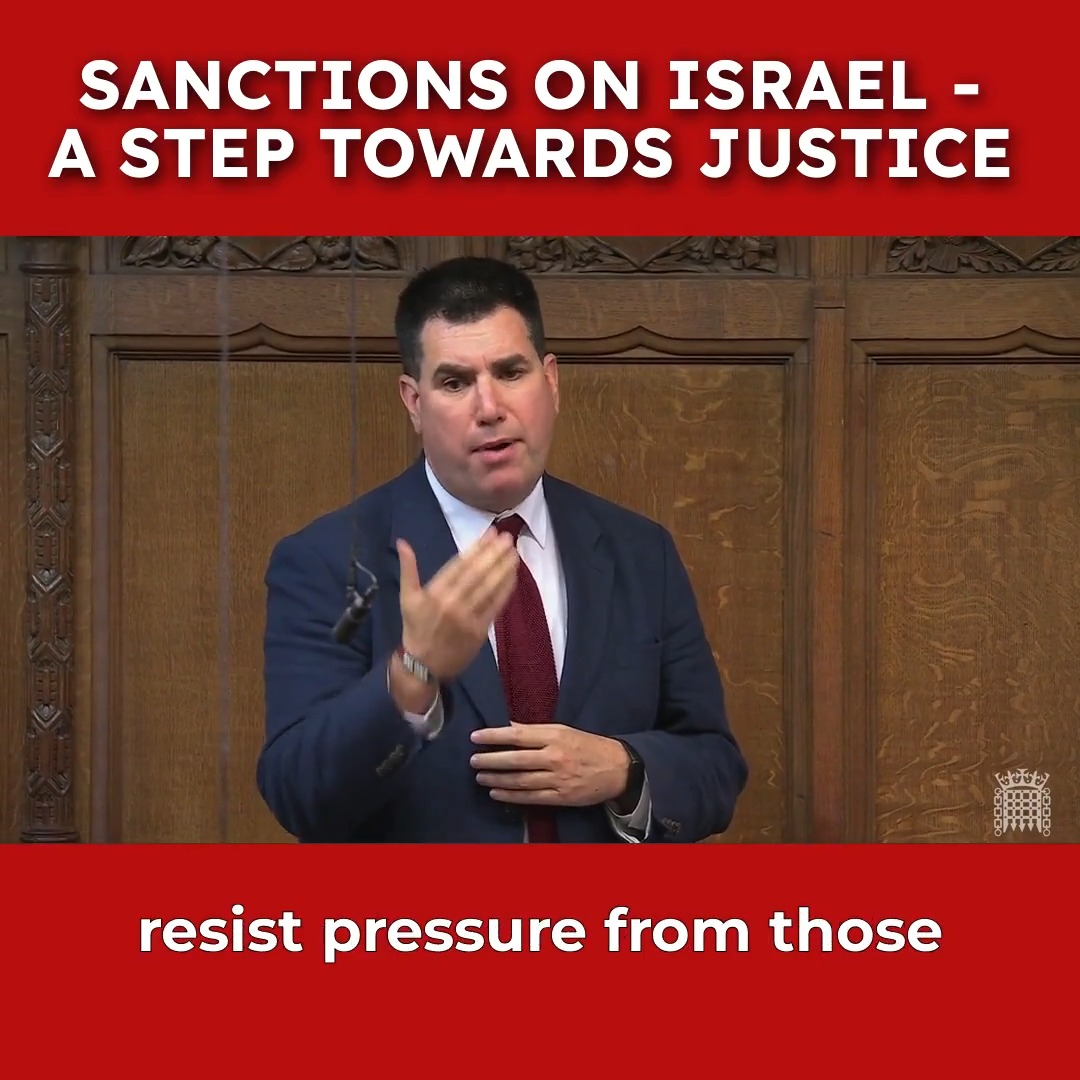 In Parliament today, I welcomed the sanctions on Israel over its illegal occupation as an important step towards justice for the Palestinian people. No government should ever stand by while Israel carries out war crime after war crime.