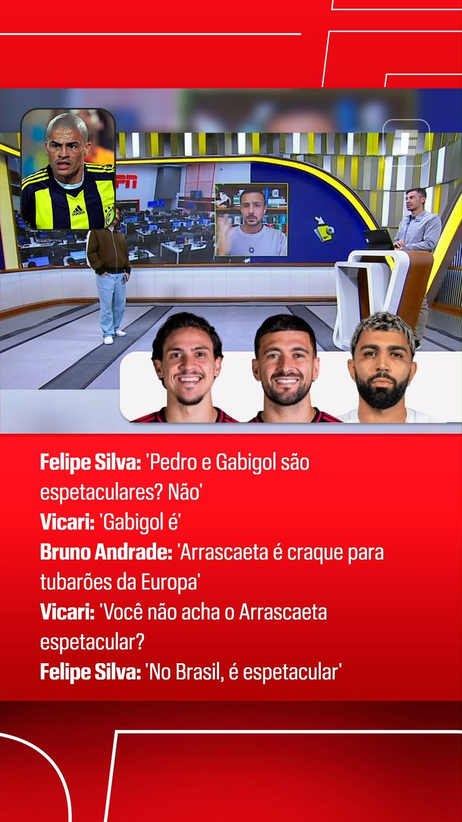 O que é ser 'espetacular' no futebol? Felipe Silva, Bruno Andrade e Bruno Vicari esquentaram o Fala a Fonte desta terça-feira com um debate interessante. Afinal, Arrascaeta pode ser considerado um jogador 'espetacular' a nível mundial? E a nível de Brasil? E Gabigol e Pedro? Direto de Portugal, Bruno Andrade ainda trouxe Alex, lenda do Fenerbahce, para a discussão. Assista à argumentação do trio! #FalaFonte 👉 Saiba TUDO sobre o mercado da bola no Fala a Fonte, ao vivo, de segunda a sexta, no YouTube da ESPN Brasil!