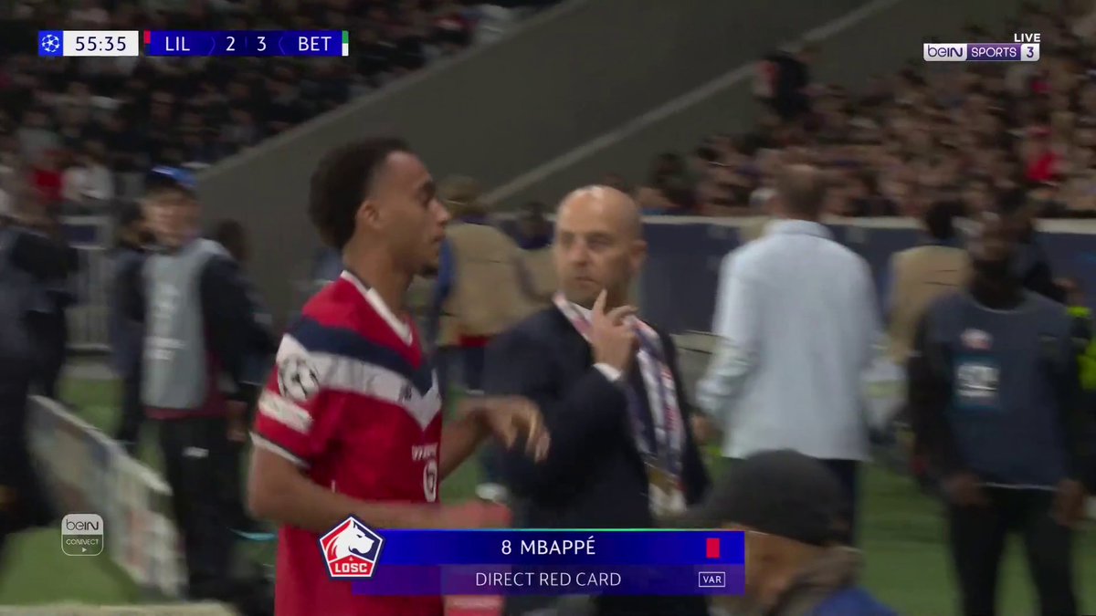 🟥 إيثان مبابي يتلقى البطاقة الحمراء ويترك ليل بعشرة لاعبين #دوري_أبطال_أوروبا