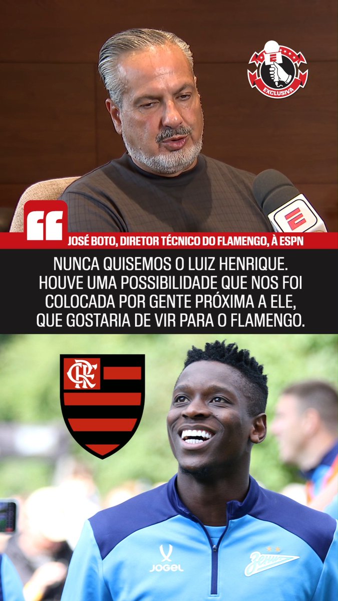 ⚠️ "Nós nunca quisemos o Luiz Henrique. Houve uma possibilidade que nos foi colocada por gente próxima a ele, que gostaria de vir para o Flamengo." - José Boto, para a ESPN. 🎥 ESPN Brasil