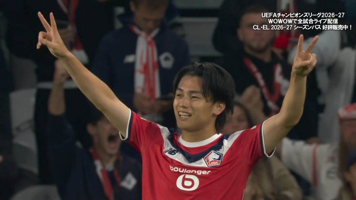\🇯🇵上田綺世、最高のドラマを作ったリールCL初ゴール💥/ FWジルーを押しのけて先発入り⚡️ 秀逸なオフザボール💨 エタン・エンバペ(キリアンの弟)から呼吸のあったクロス🎯 新チーム合流後2戦連続ゴール⚽️ 完璧なドラマを作った上田綺世💫 #UCL 2026-27 MD1 🇫🇷リール vs 🇪🇸ベティス #WOWOWでCL