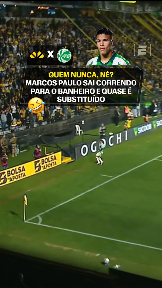 Marcos Paulo, do Juventude, abandonou o jogo do mais absoluto NADA para ir no banheiro CAGAR e quase foi substituído ele voltou pro jogo e ainda fez o gol da vitória. 👏🏻👏🏻👏🏻 🎥 ESPN