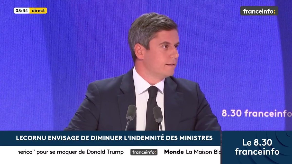 🔴 Baisse du salaire des ministres ? ➡️ "Pourquoi pas, je crois à l’exemplarité. Moi, je propose de réduire le nombre de parlementaires", déclare Gabriel Attal, ancien Premier ministre, candidat Renaissance à la présidentielle