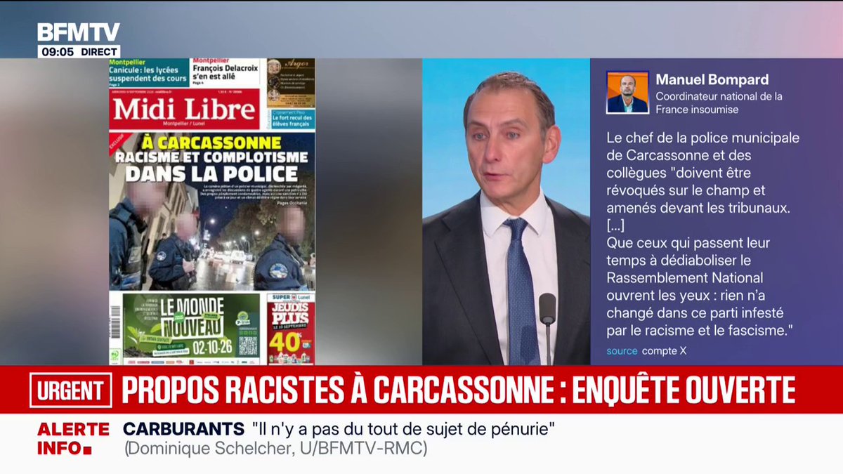 Propos racistes d'un policier municipal à Carcassonne: "Je suis outré", déclare Laurent Jacobelli, député Rassemblement national de la Moselle