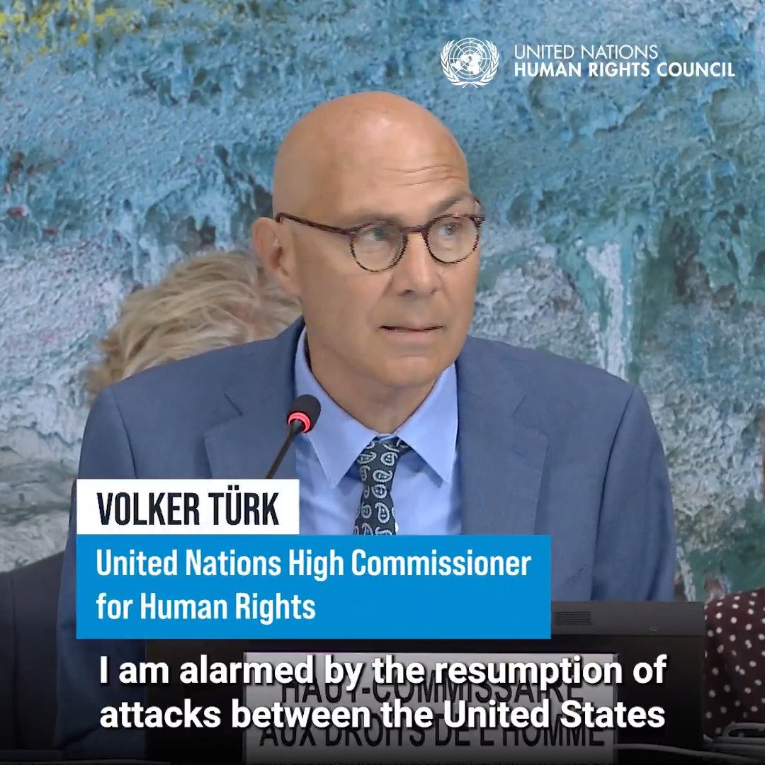 Gulf region | UN Human Rights chief Volker Türk is alarmed by the resumption of attacks between the United States and Iran and appeals for an immediate return to negotiations. #HRC63