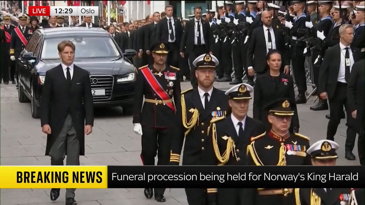 Norway bids farewell to the late King Harald V, Europe's oldest monarch, who passed away at age 89 The procession of the coffin is watched by thousands of mourners lining the streets, with King Haakon, Crown Princess Ingrid Alexandra, and Prince Sverre Magnus walking behind