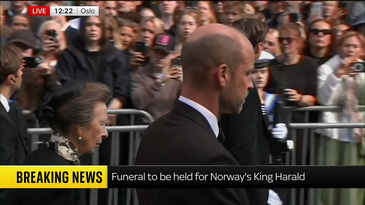 Prince William and Princess Anne are two of the foreign dignitaries in attendance for the funeral of Norway's King Harald V. Other monarchs from Sweden, Denmark, Spain, and the Netherlands have also joined the procession, alongside thousands of mourners lining the streets.