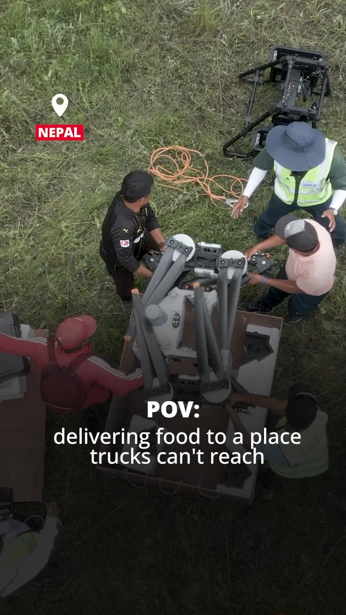 📍 When roads are blocked, WFP finds another way. For the first time in an emergency operation in #Nepal, WFP is deploying humanitarian cargo drones to carry food to communities cut off by devastating floods. After the 2015 earthquake, WFP reached remote mountain communities using yaks, mules and porters carrying food for days. Today, innovation allows us to cover that last mile in minutes.