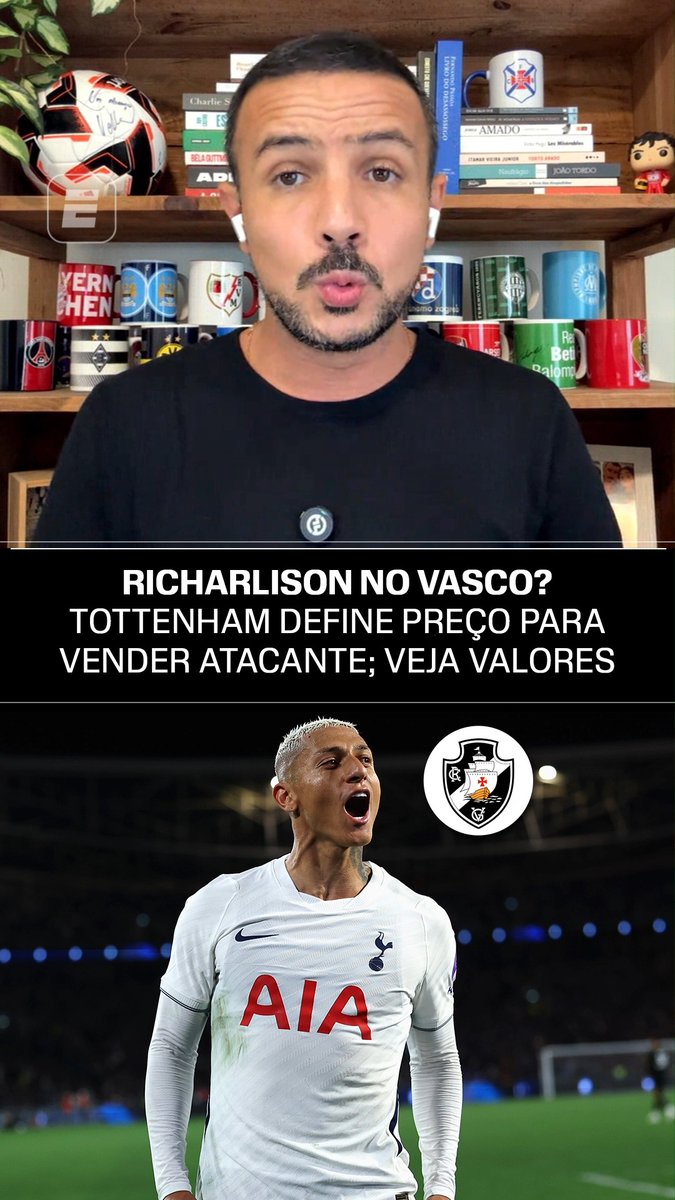O POMBO VAI PARA O VASCO? No Fala a Fonte, Bruno Andrade falou sobre a situação de Richarlison no Tottenham e revelou os valores que o Vasco teria que desembolsar para contratar o atacante. 👉 Saiba TUDO sobre o mercado da bola no Fala a Fonte, ao vivo, de segunda a sexta, no YouTube da ESPN Brasil! #FalaFonte #Richarlison #Vasco