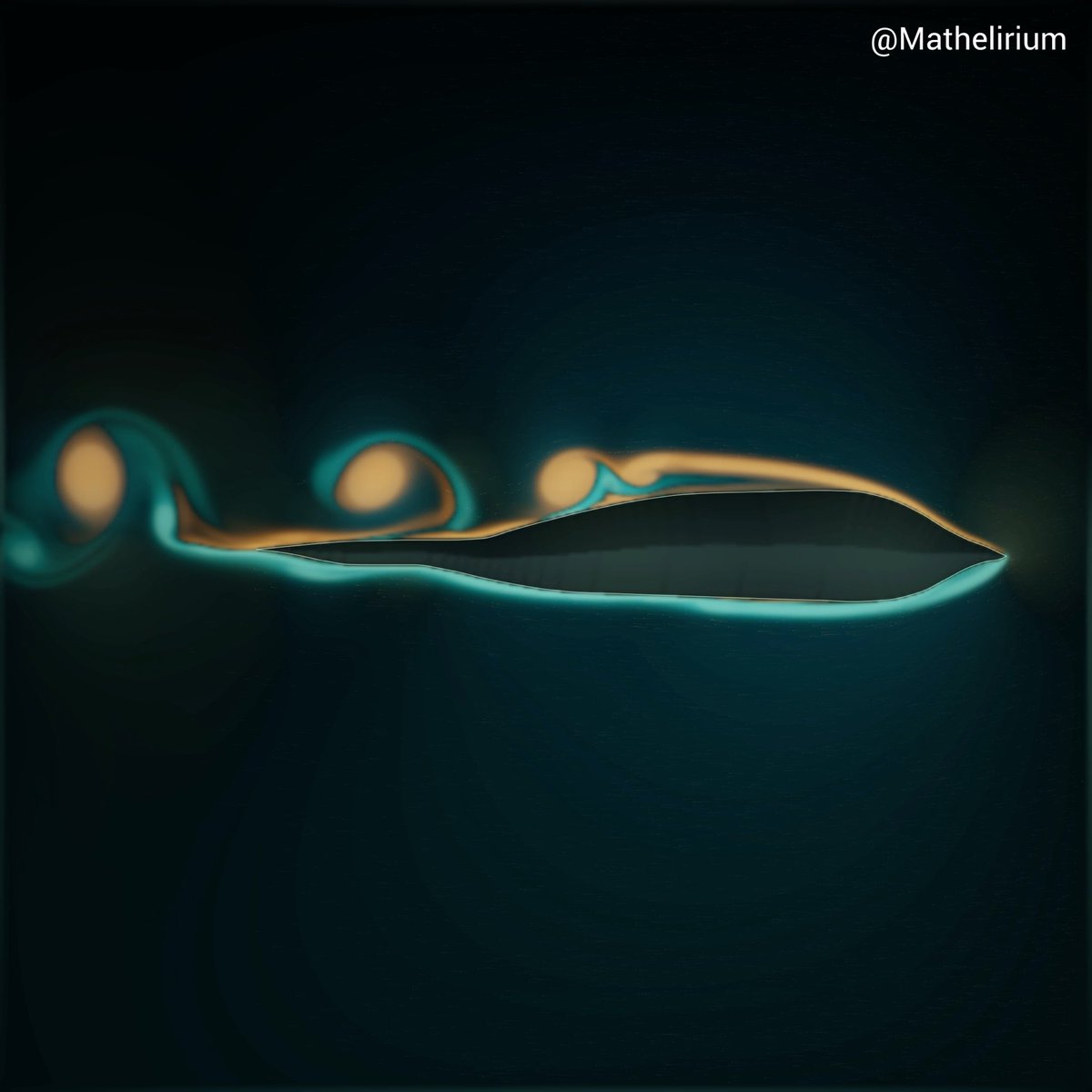 The Navier-Stoles equations resolve how the flow divides around this 2D silhouette of the B-2 Spirit bomber.