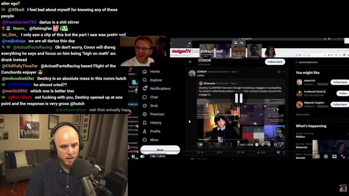 Hey Hutch, saw you give your take and overall assessment of me. I would like to clear up stuff you've said that I don't find true and would like to kindly correct you on. 1. You didn't make my career, even remotely. Destiny has chain raided me before that, I believe, many and multiple times. I am the most raided person Destiny has ever had in his orbit. 2. Your read on me about my mental health is semi-correct, but largely wrong. I have been through therapy and I have been on meds for many years by the time I started streaming. I was one of the original victims of the snarkers, and that is why I specifically do "drama" where the focus of my work is "anti-snarking". 3. The reason why CONOR is so obsessed with me as well is because we've been having a beef for years, but it largely went undiscovered and only unearthed pretty recently. 4. I'm not young. I'm Asian. I also prevented my balding with HRT. I'm 27. You, on the other hand, are bald and old. Asian > White. You're welcome. Also I'm banned from your chat. :p