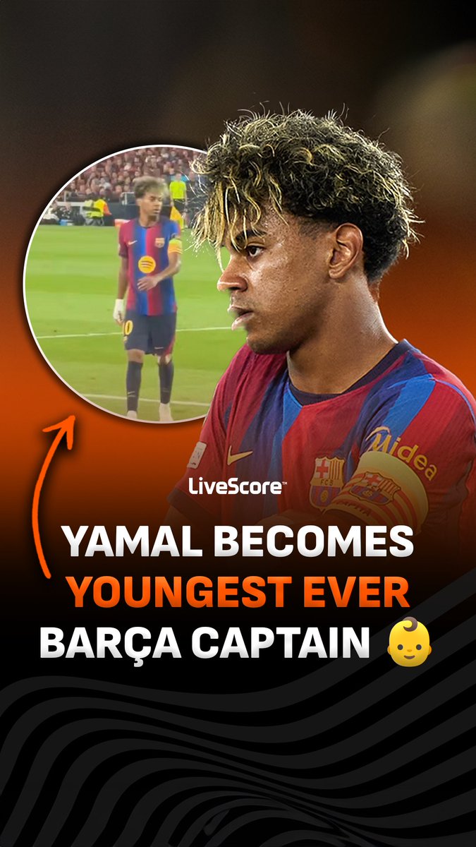 Lamine Yamal overtakes Bojan as the youngest player to wear the captain’s armband in Barcelona’s history 🙌 19-years-old!!! ✨