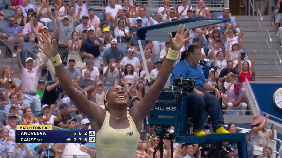 SURVIVE AND ADVANCE 🫡 Coco Gauff saves two match points and outlasts Andreeva 2-6, 7-6, 6-2!
