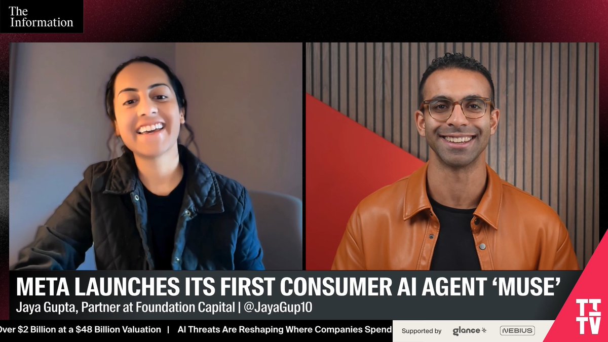 Meta's new AI Agent Muse is here. Foundation Capital Partner Jaya Gupta shares how the assistant handled complex real-world tasks like apartment negotiation and finding parking in San Francisco: “The amount of things it's been able to do has been pretty crazy. I also really like…how much they thought about security and privacy, all those things on the Muse side. I'm super impressed already.”