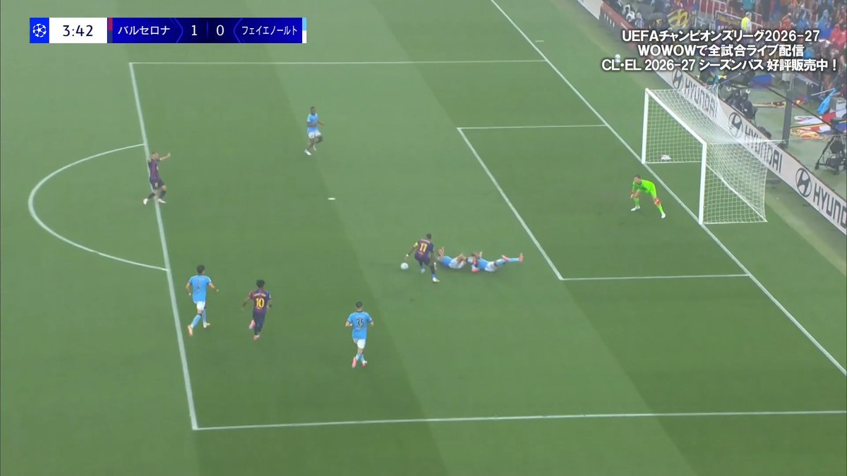 / 圧巻の攻撃力💥💥ここ5試合で4度目の5得点⚡️ バルセロナが渡辺剛フル出場のフェイエノールトを粉砕🔥 \ #UCL 2026-27 MD1 🇪🇸バルセロナ vs 🇳🇱フェイエノールト 🔽WOWOWオンデマンドで他試合無料ハイライトやフルマッチアーカイブなど配信中 #WOWOWでCL
