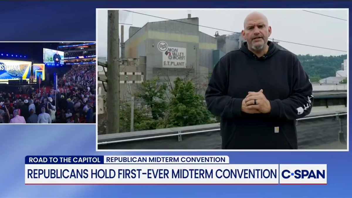 .U.S. Senator John Fetterman (D-PA) introduces Sen. Dave McCormick (R-PA) in a video presentation at Republican Midterm Convention: "Yes, he's in a different party, but I'm proud to count him as my friend."
